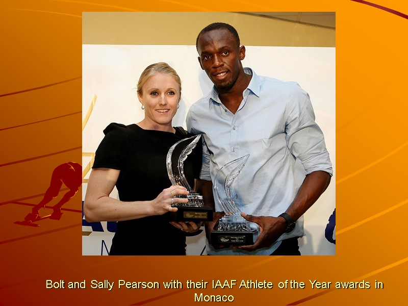 Bolt and Sally Pearson with their IAAF Athlete of the Year awards in Monaco